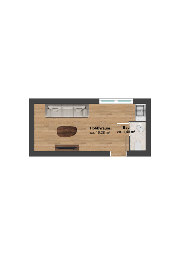 Schematischer Grundriss- Untergeschoss - Hobbyraum Terrassenwohnung Germering