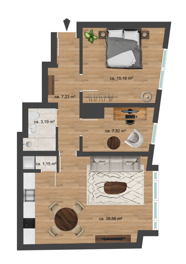 Schematischer Grundriss Etagenwohnung M�nchen