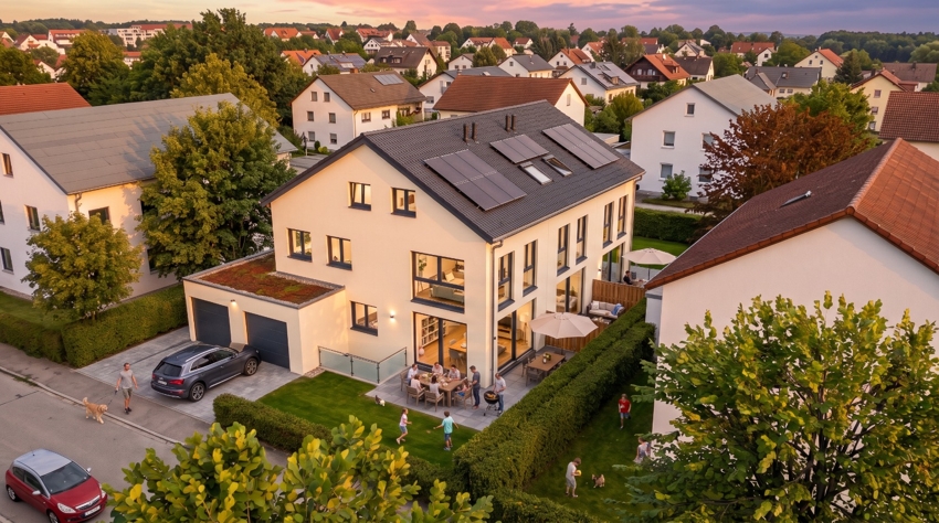 Aussenansicht von Westen Reihenhaus M�nchen / Solln